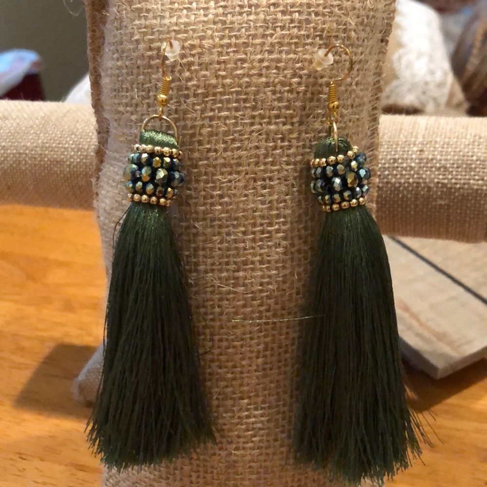 Green tassel earrings